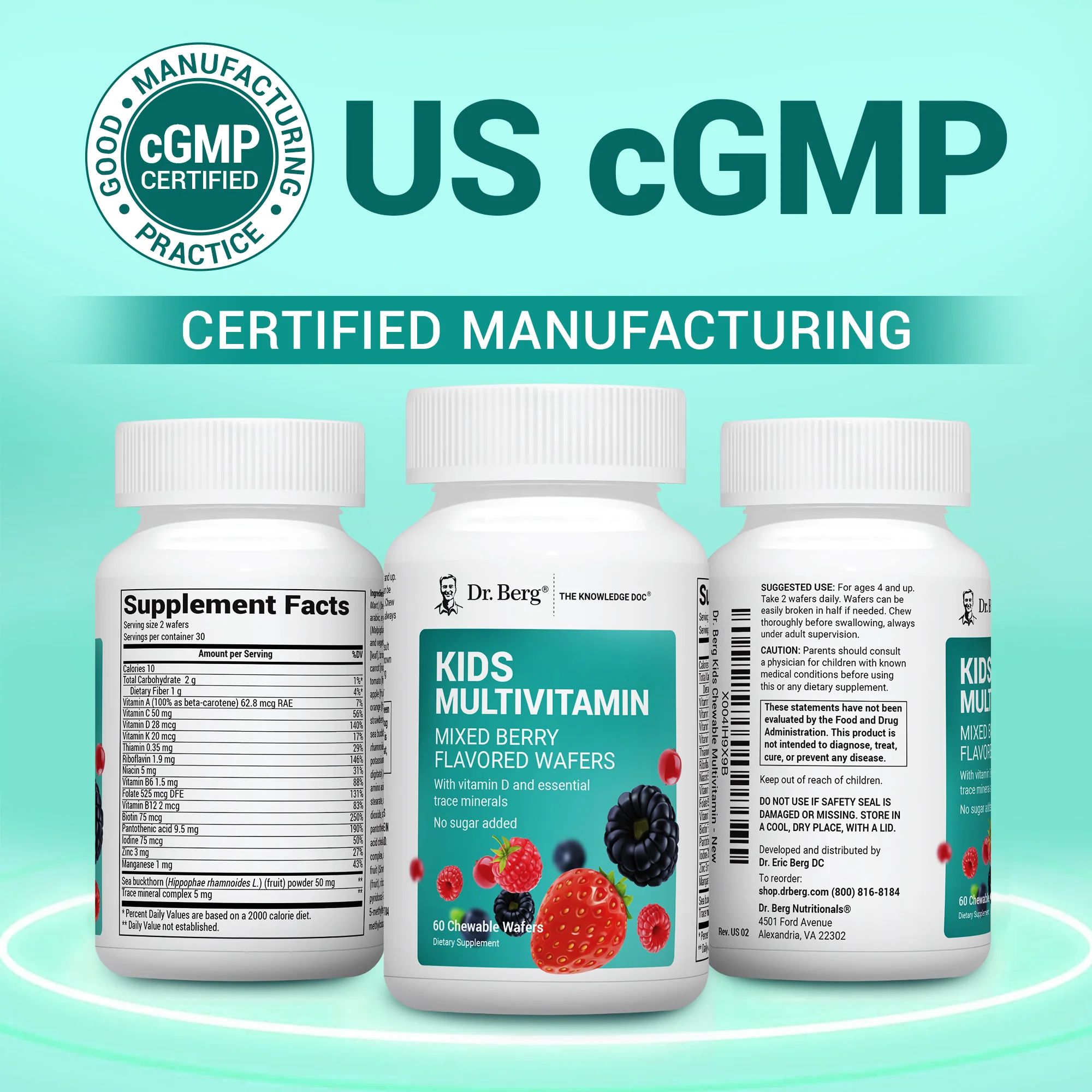 Kids Multivitamin No Sugar Added – Mixed Berry Chewable Vitamin – 60 Wafers - Image 10