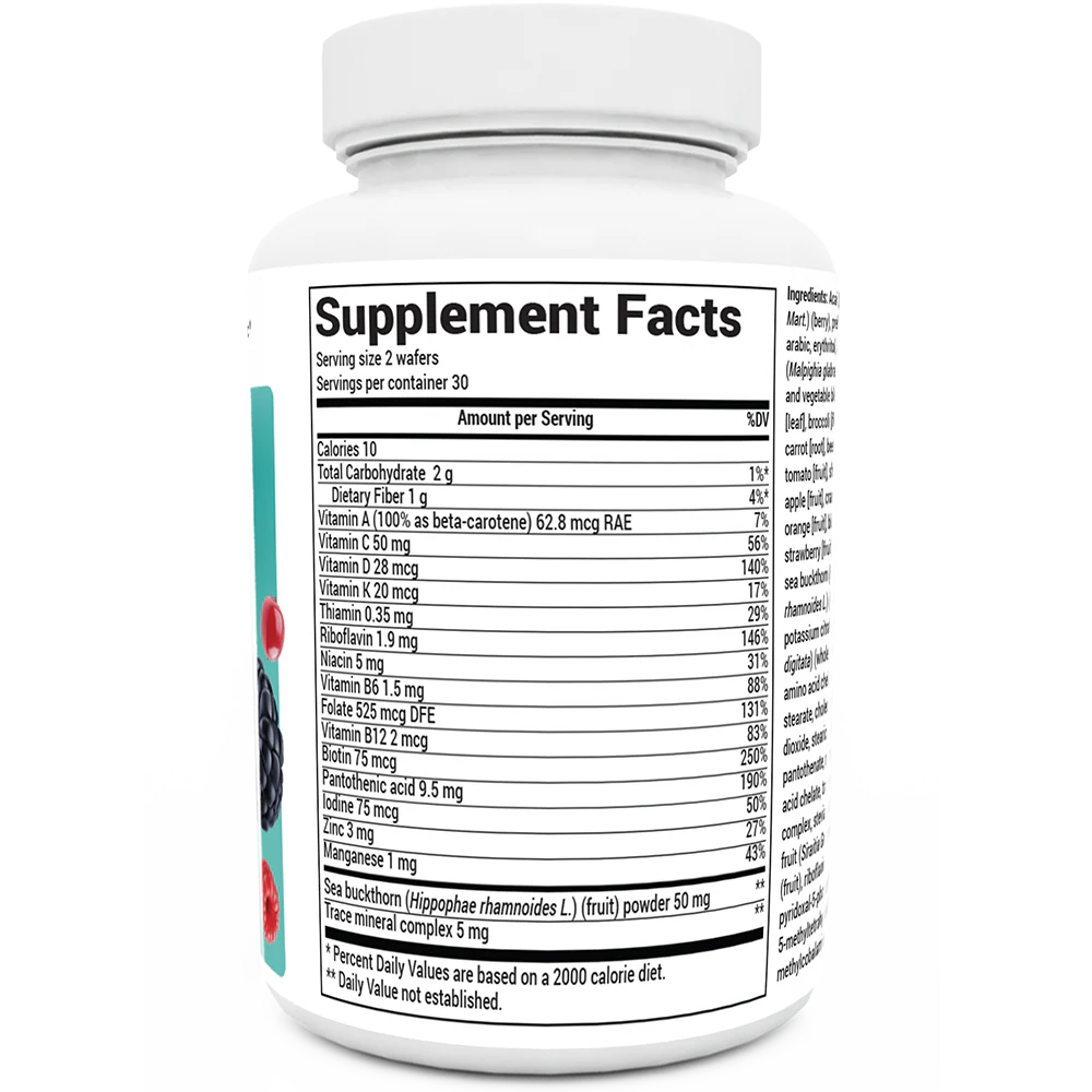 Kids Multivitamin No Sugar Added – Mixed Berry Chewable Vitamin – 60 Wafers - Image 3