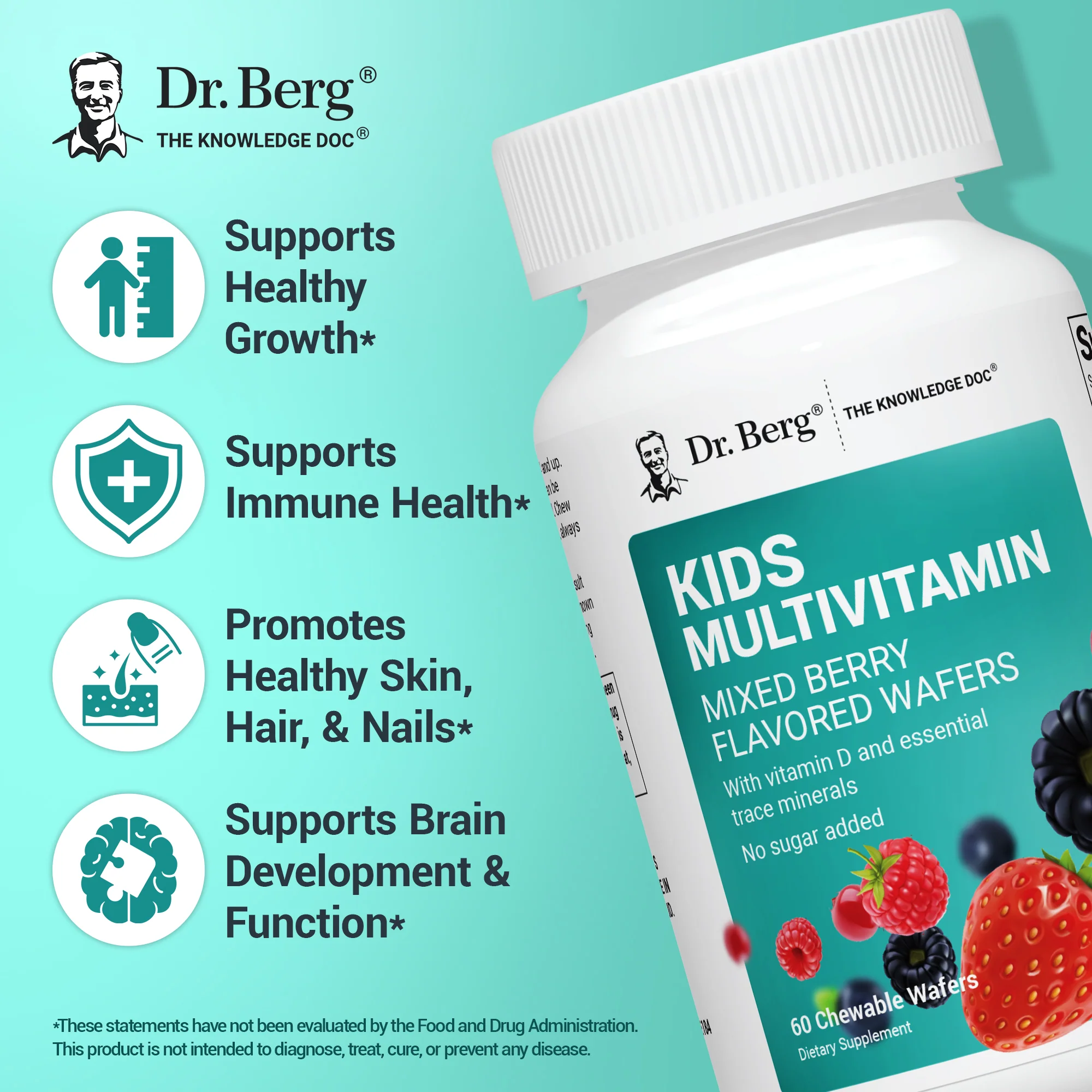 Kids Multivitamin No Sugar Added – Mixed Berry Chewable Vitamin – 60 Wafers - Image 6