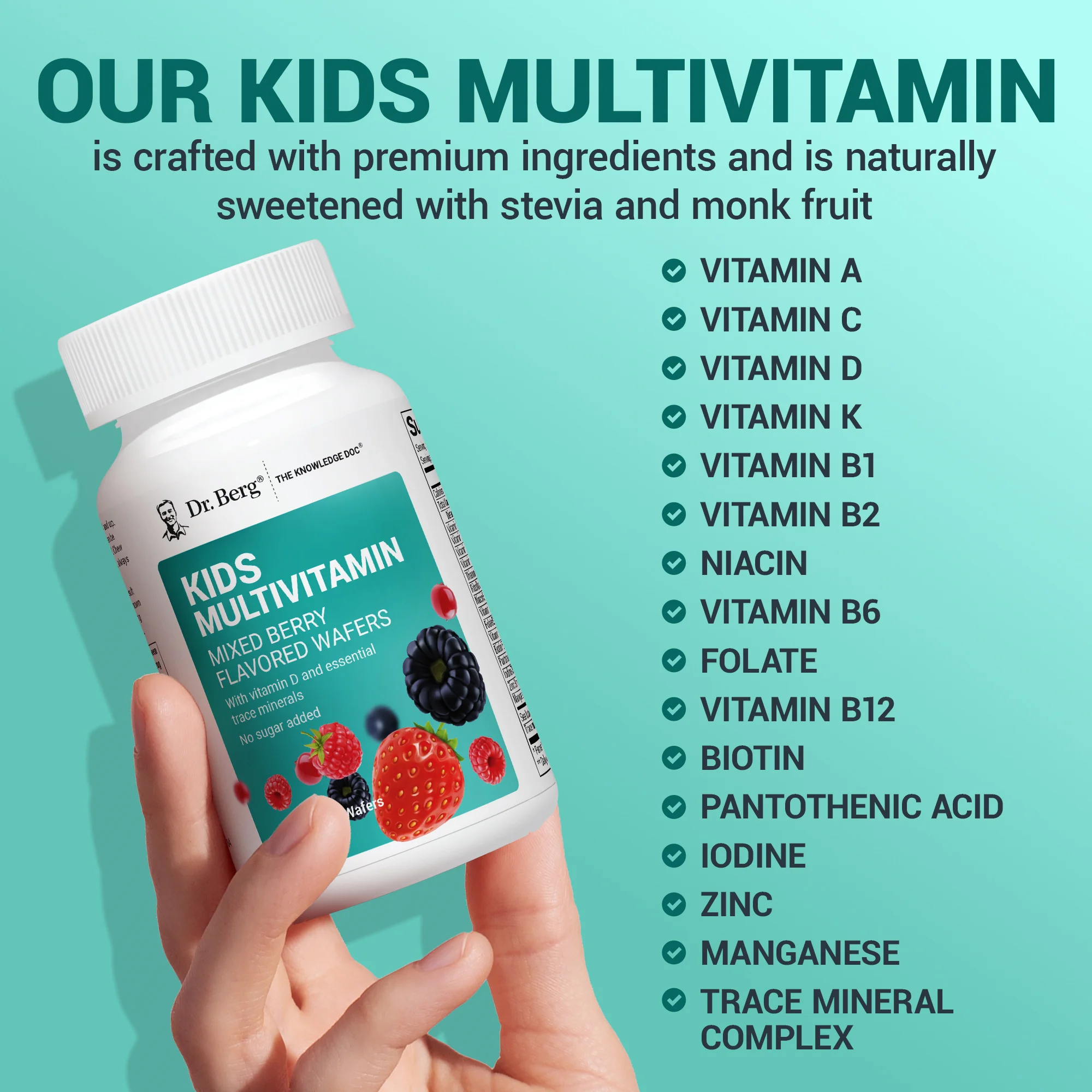 Kids Multivitamin No Sugar Added – Mixed Berry Chewable Vitamin – 60 Wafers - Image 7