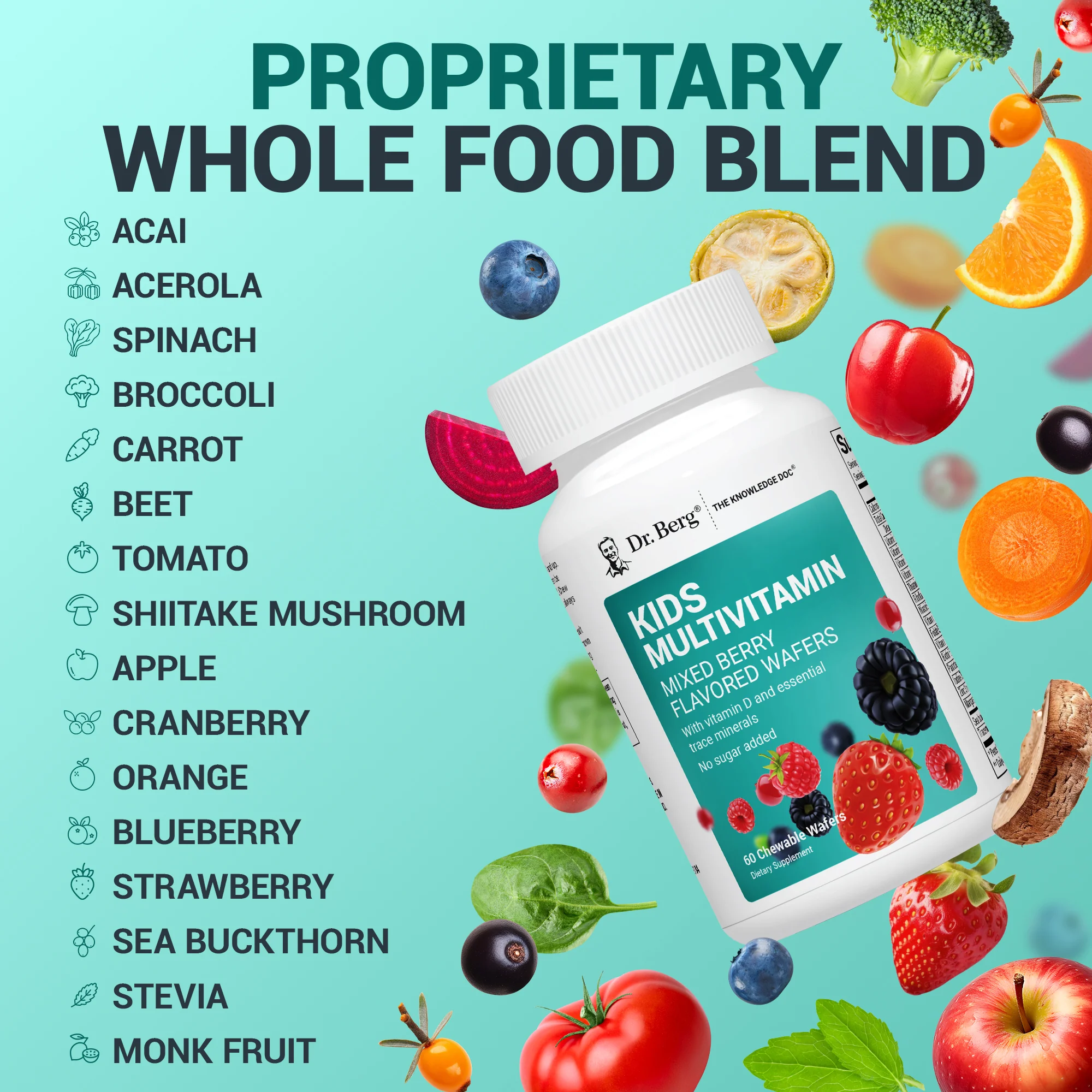 Kids Multivitamin No Sugar Added – Mixed Berry Chewable Vitamin – 60 Wafers - Image 8